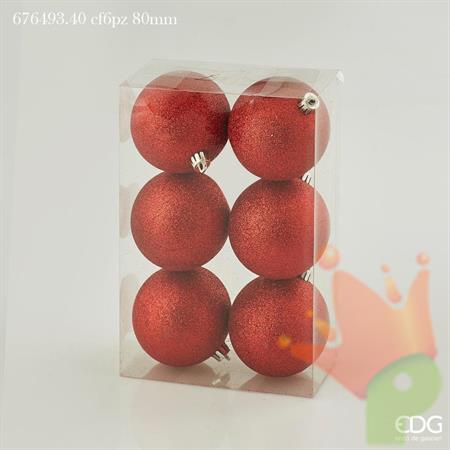 PALLINE DI NATALE ROSSO GLITTER 8 CM CONFEZIONE 6 PZ