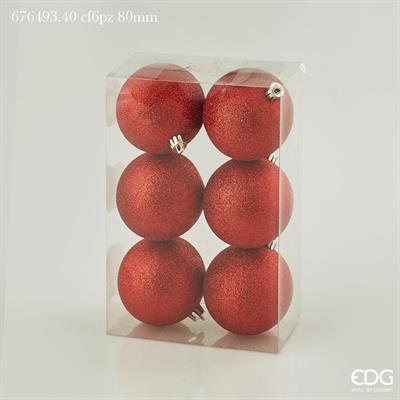 PALLINE DI NATALE ROSSO GLITTER 8 CM CONFEZIONE 6 PZ