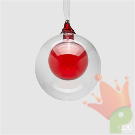 PALLINA DI NATALE VETRO DOPPIO TRASPARENTE/ROSSO - EDG-