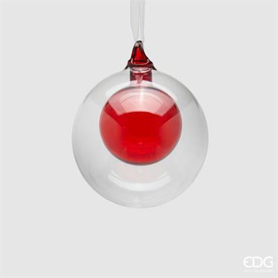 PALLINA DI NATALE VETRO DOPPIO TRASPARENTE/ROSSO - EDG-