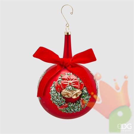 PALLINA DI NATALE VETRO ROSSO 12 CM CON FIOCCO - EDG-