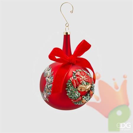 PALLINA DI NATALE VETRO ROSSO 10 CM CON FIOCCO - EDG -