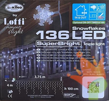 TENDA LUCI ICE LIGHT 136 CRISTALLI DI NEVE LED BIANCO