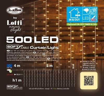 TENDA 500XH.100CM 500 LED BIANCO CALDO 5MM TIMER MEMORY CONTROLL
