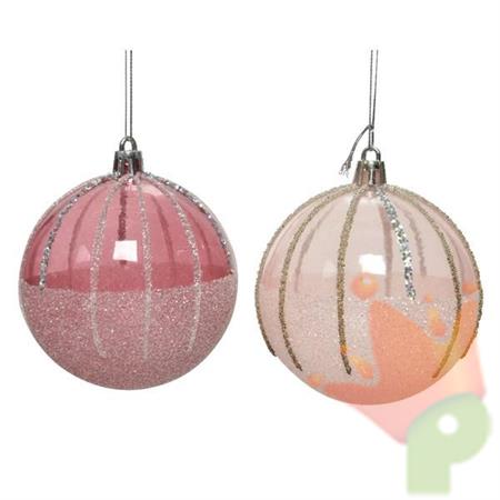 PALLINA DI NATALE CON DECORI GLITTER ROSA/CHAMPAGNE 20 CM
