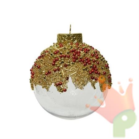 PALLINA DI NATALE CON DECORI ORO E ROSSO 8 CM