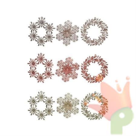 PENDENTI IN PLASTICA 14CM FIOCCO/STELLA/CORONA ARGENTO/ROSSO/AVO