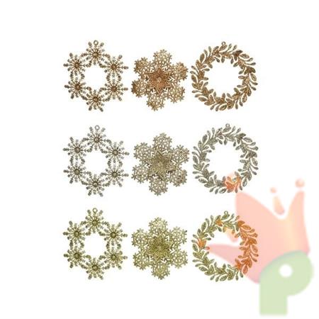 PENDENTI IN PLASTICA 14CM FIOCCO/STELLA/CORONA CHAMPAGNE/ORO/RAM