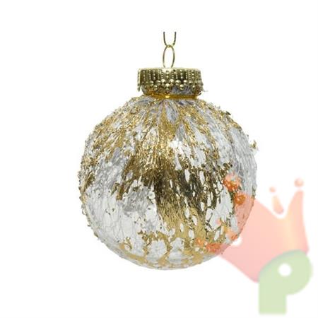 PALLINA PER ALBERO TRASPARENTE 8CM CON DECORO ORO