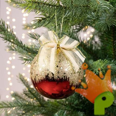 PALLINA DI NATALE ROSSO/ORO CON FIOCCO 8 CM