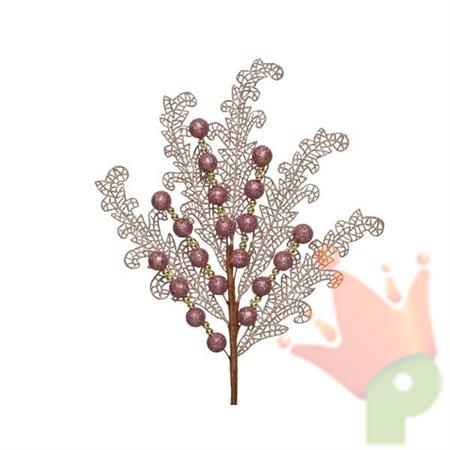RAMO CON BACCHE 58CM BIANCO-ROSA GOLD