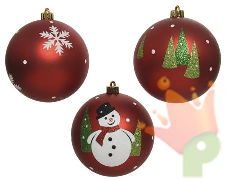 PALLINA PER ALBERO 10CM ROSSO CON DECORI