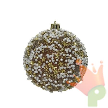 PALLINA DI NATALE ORO DECORO BIANCO 8 CM