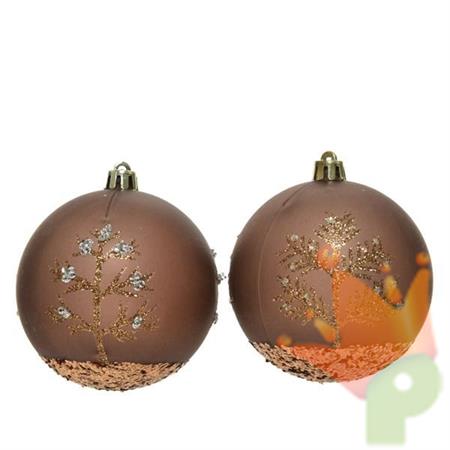 PALLINA DI NATALE MARRONE DECORO GLITTER 8 CM