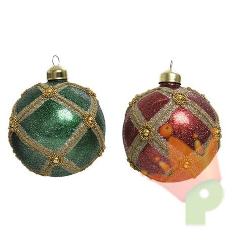 PALLINA PER ALBERO 8CM ROSSO/VERDE CON DECORI