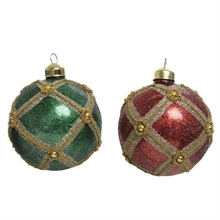 PALLINA PER ALBERO 8CM ROSSO/VERDE CON DECORI