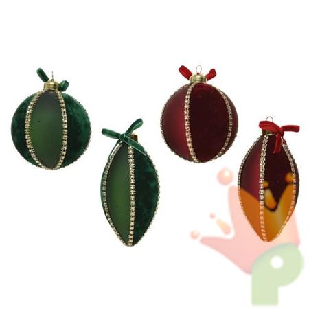 PENDENTI PER ALBERO 8CM IN VELLUTO BORDEAUX/VERDE