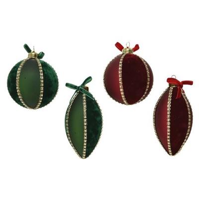 PENDENTI PER ALBERO 8CM IN VELLUTO BORDEAUX/VERDE