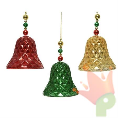 PENDENTE PER ALBERO 13CM CAMPANA VERDE/ROSSO/ORO