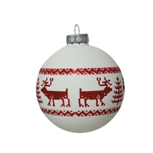 PALLINA PER ALBERO 8CM BIANCA CON DECORO ROSSO