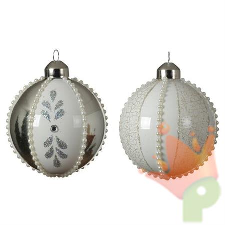 PALLINA PER ALBERO 8CM BIANCA CON DECORI