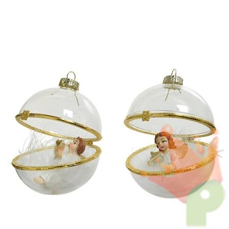 PALLINA DI NATALE 8CM TRASPARENTE CON ANGELO