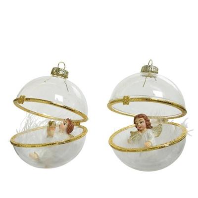 PALLINA DI NATALE 8CM TRASPARENTE CON ANGELO