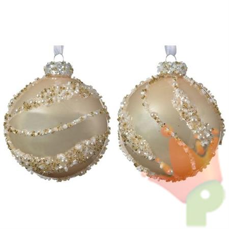 PALLINA DI NATALE 8CM CHAMPAGNE CON DECORI
