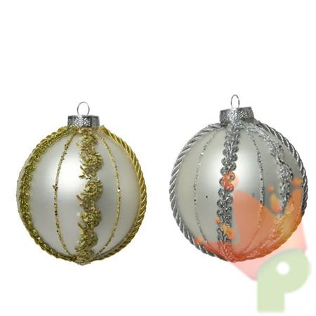 PALLINA DI NATALE 8CM ARGENTO CON DECORI ORO/ARGENTO
