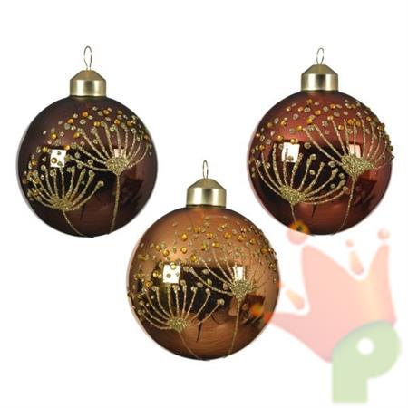 PALLINA PER ALBERO IN VETRO 8CM RAME CON DECORI ORO