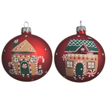 PALLINA PER ALBERO IN VETRO 8CM ROSSA CON DECORI