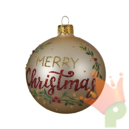 PALLINA  PER ALBERO 8CM CHAMPAGNE CON SCRITTA MARRY CHRISTMAS