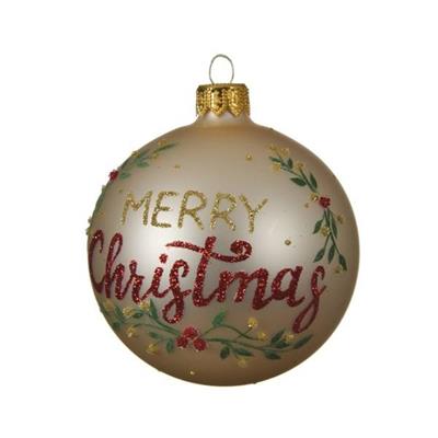 PALLINA  PER ALBERO 8CM CHAMPAGNE CON SCRITTA MARRY CHRISTMAS
