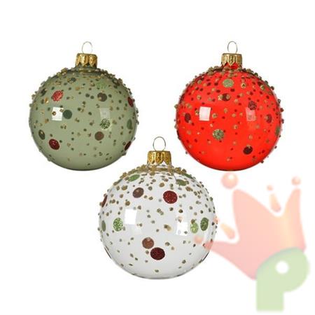 PALLINA PER ALBERO 8CM TRASPARENTE/VERDE/ROSSA CON DECORI