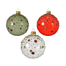 PALLINA PER ALBERO 8CM TRASPARENTE/VERDE/ROSSA CON DECORI