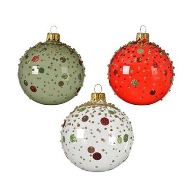 PALLINA PER ALBERO 8CM TRASPARENTE/VERDE/ROSSA CON DECORI