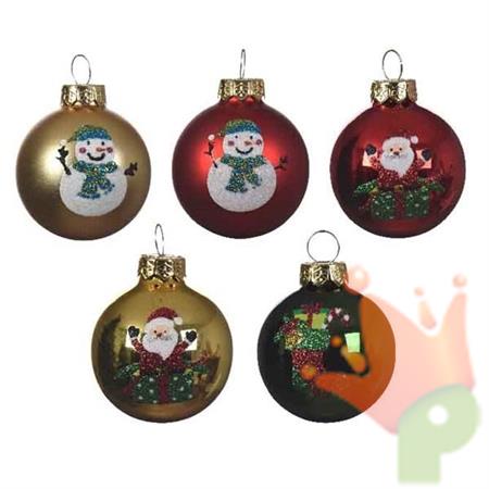 PALLINA PER ALBERO 4,5CM ORO/ROSSO/VERDE CON DECORO