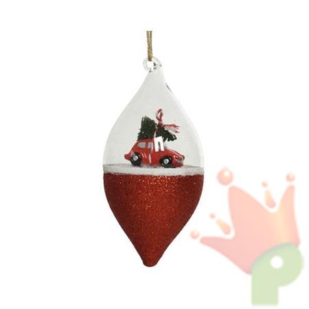 PENDENTE OLIVA 15CM ROSSA CON DECORO