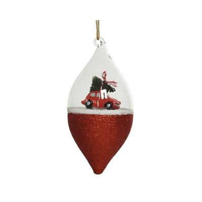 PENDENTE OLIVA 15CM ROSSA CON DECORO