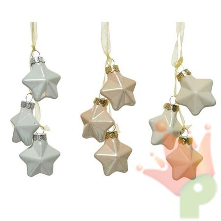 PENDENTI PER ALBERO 2CM STELLA BIANCO/CIPRIA/CHAMPAGNE