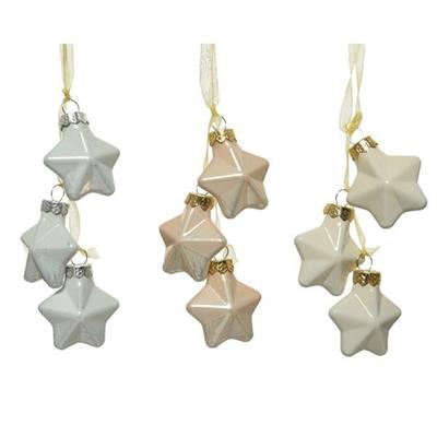 PENDENTI PER ALBERO 2CM STELLA BIANCO/CIPRIA/CHAMPAGNE