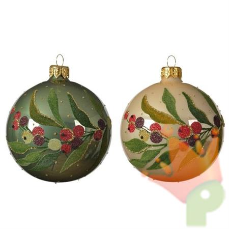 PALLINA PER ALBERO 8CM VERDE/CHAMPAGNE DECORATA