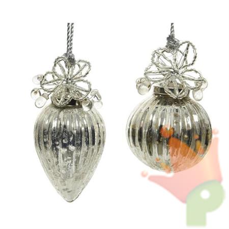 PENDENTE PER ALBERO 8CM PALLINA/GOCCIA ARGENTO