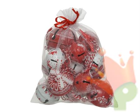 CAMPENELLE DA APPENDERE DECORATE BIANCO/ROSSO 6CM 14PZ