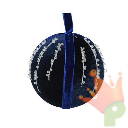 PALLINA DI NATALE IN TESSUTO BLU DECORATA 8 CM