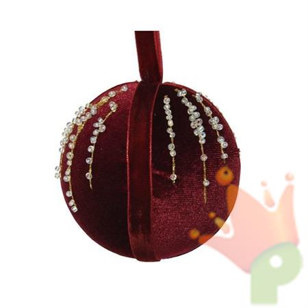 PALLINA PER ALBERO IN TESSUTO 8CM BORDEAUX CON GLITTER