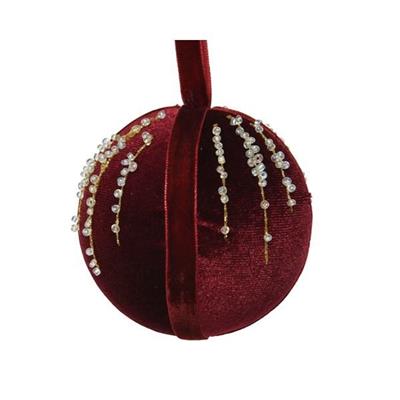 PALLINA PER ALBERO IN TESSUTO 8CM BORDEAUX CON GLITTER