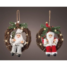 CORONA CON LUCI DA APPENDERE CON BABBO NATALE 20CM LUCE CALDA