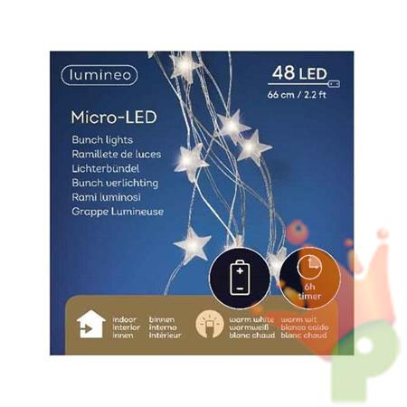 LUCI DI NATALE A BATTERIA 48 LED A STELLA BIANCO CALDO