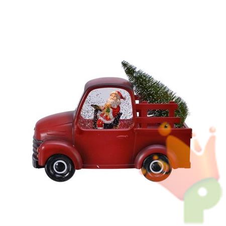 CAMION ROSSO CON BABBO NATALE 24CM LUCE BIANCO CALDO